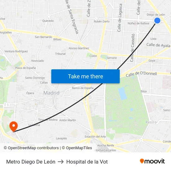 Metro Diego De León to Hospital de la Vot map