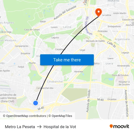 Metro La Peseta to Hospital de la Vot map
