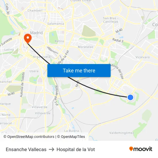 Ensanche Vallecas to Hospital de la Vot map