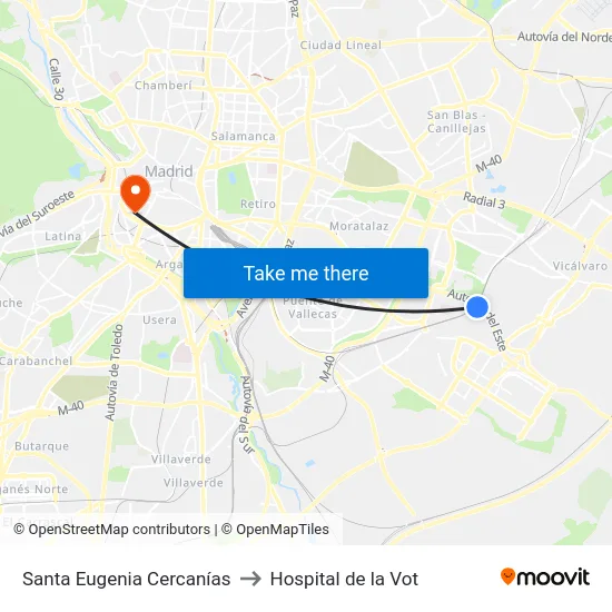 Santa Eugenia Cercanías to Hospital de la Vot map