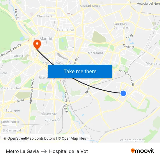 Metro La Gavia to Hospital de la Vot map