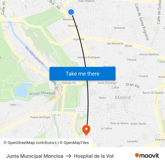 Junta Municipal Moncloa to Hospital de la Vot map