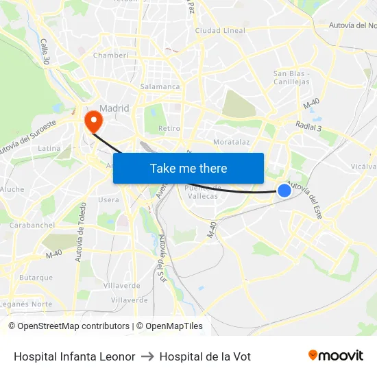 Hospital Infanta Leonor to Hospital de la Vot map