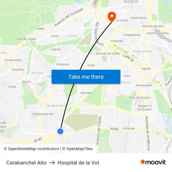Carabanchel Alto to Hospital de la Vot map
