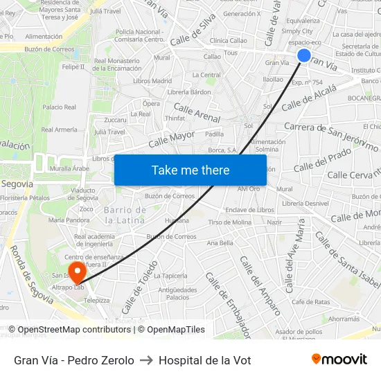 Gran Vía - Pedro Zerolo to Hospital de la Vot map