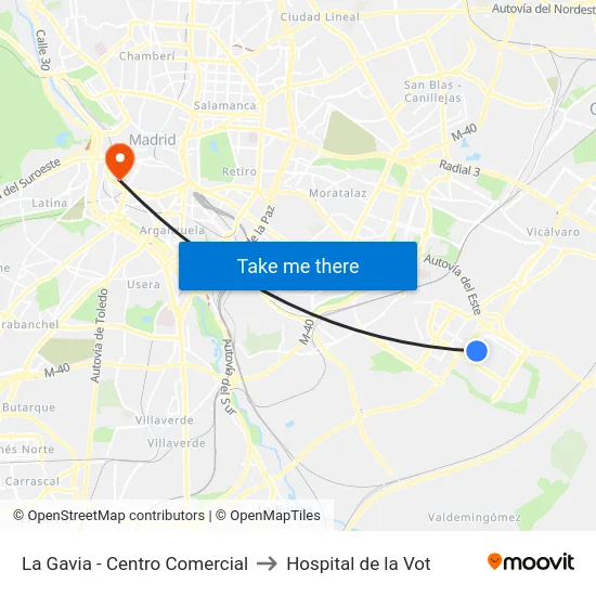 La Gavia - Centro Comercial to Hospital de la Vot map
