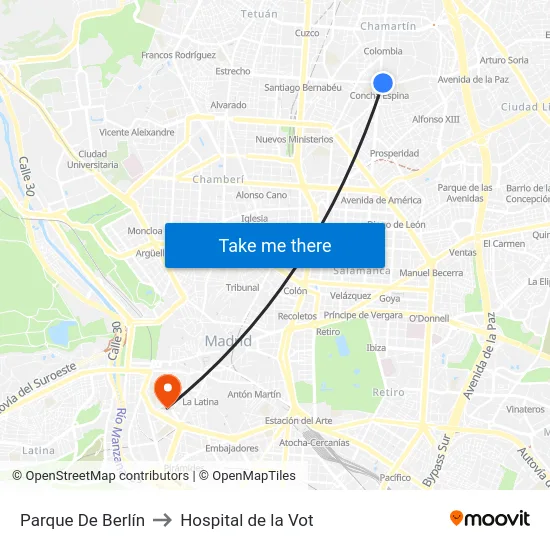 Parque De Berlín to Hospital de la Vot map
