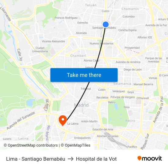 Lima - Santiago Bernabéu to Hospital de la Vot map