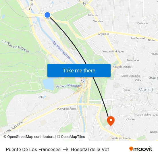 Puente De Los Franceses to Hospital de la Vot map