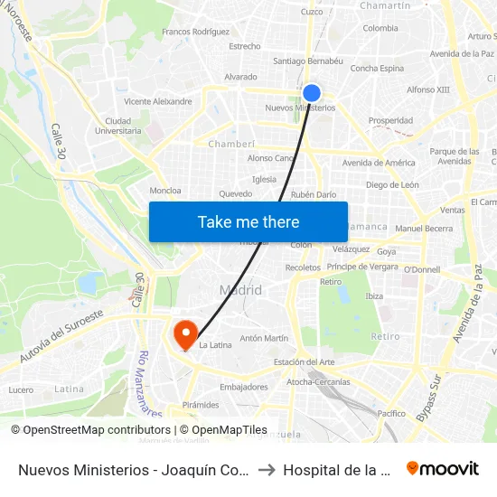 Nuevos Ministerios - Joaquín Costa to Hospital de la Vot map