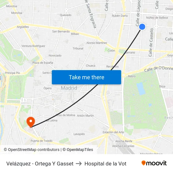 Velázquez - Ortega Y Gasset to Hospital de la Vot map