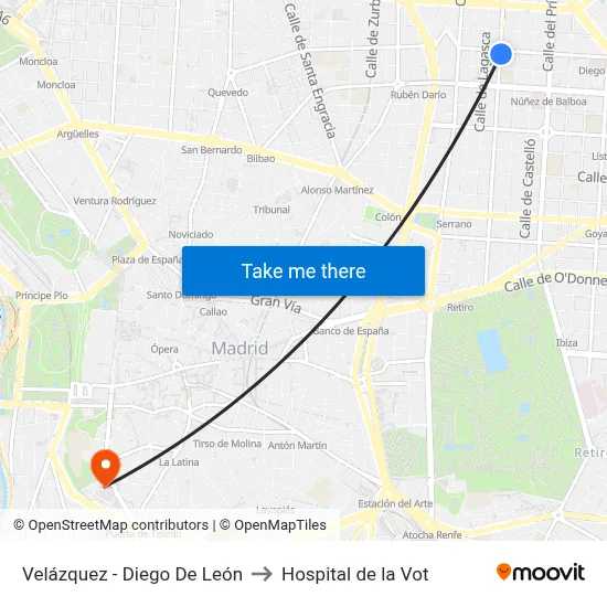 Velázquez - Diego De León to Hospital de la Vot map