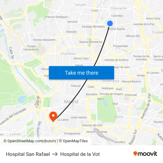 Hospital San Rafael to Hospital de la Vot map