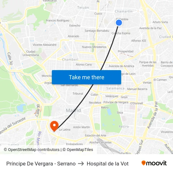 Príncipe De Vergara - Serrano to Hospital de la Vot map
