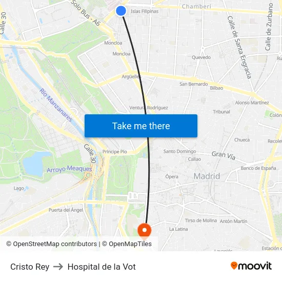 Cristo Rey to Hospital de la Vot map