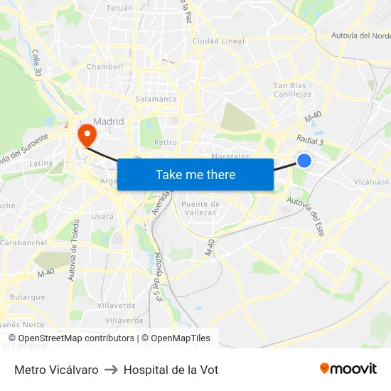 Metro Vicálvaro to Hospital de la Vot map