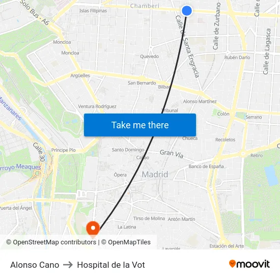 Alonso Cano to Hospital de la Vot map