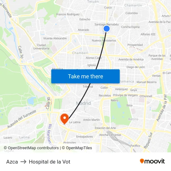 Azca to Hospital de la Vot map