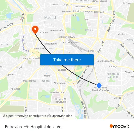 Entrevías to Hospital de la Vot map