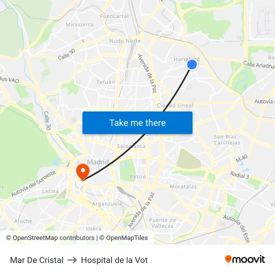 Mar De Cristal to Hospital de la Vot map