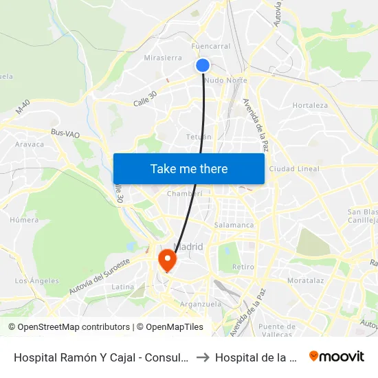 Hospital Ramón Y Cajal - Consultas to Hospital de la Vot map