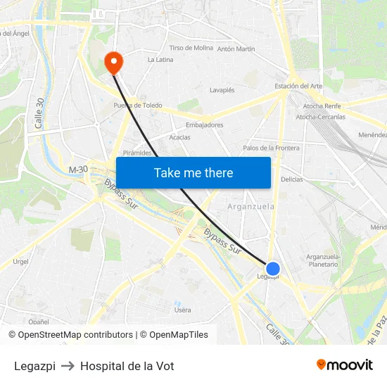 Legazpi to Hospital de la Vot map