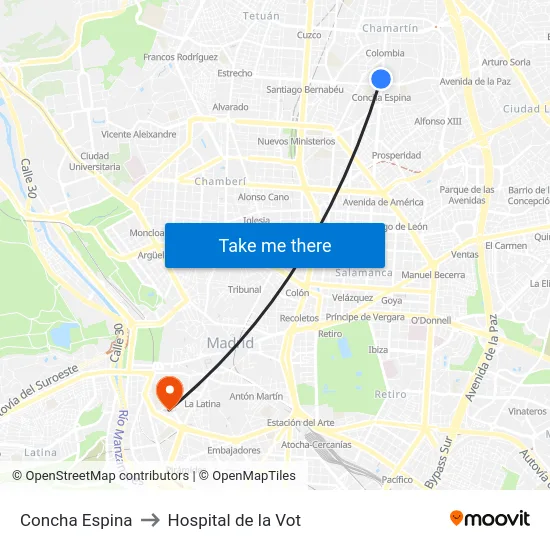 Concha Espina to Hospital de la Vot map