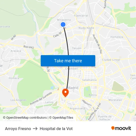 Arroyo Fresno to Hospital de la Vot map