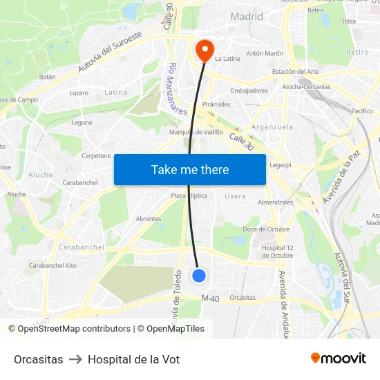 Orcasitas to Hospital de la Vot map