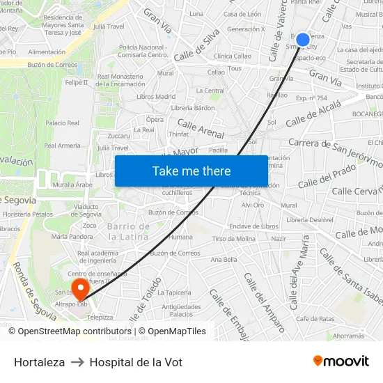 Hortaleza to Hospital de la Vot map