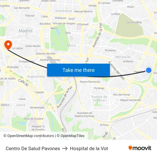 Centro De Salud Pavones to Hospital de la Vot map