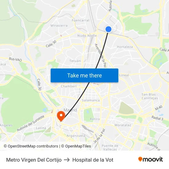 Metro Virgen Del Cortijo to Hospital de la Vot map