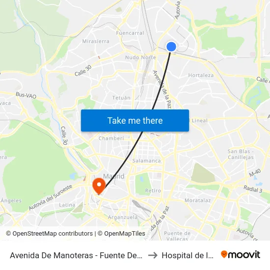 Avenida De Manoteras - Fuente De La Mora to Hospital de la Vot map