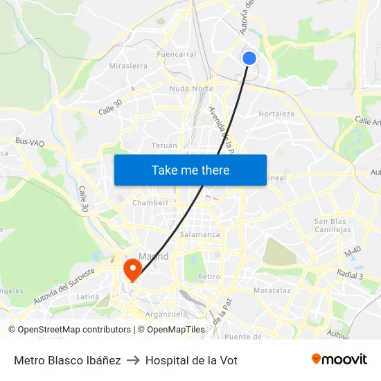 Metro Blasco Ibáñez to Hospital de la Vot map
