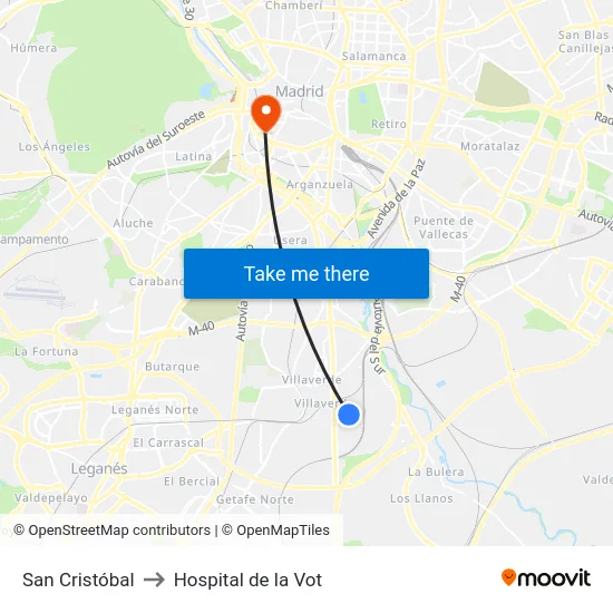 San Cristóbal to Hospital de la Vot map