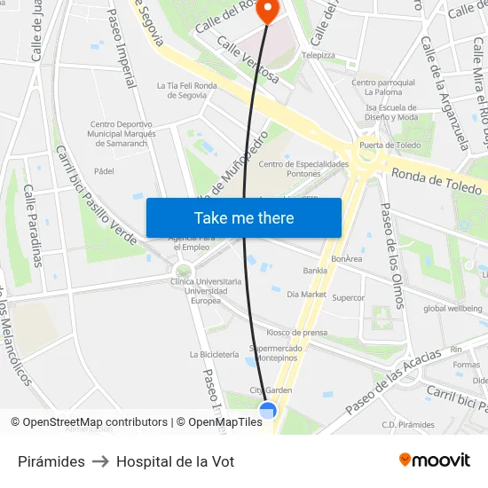Pirámides to Hospital de la Vot map