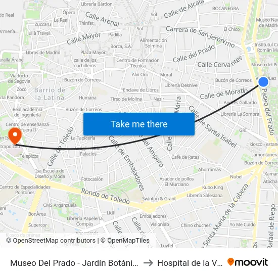 Museo Del Prado - Jardín Botánico to Hospital de la Vot map