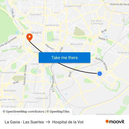La Gavia - Las Suertes to Hospital de la Vot map