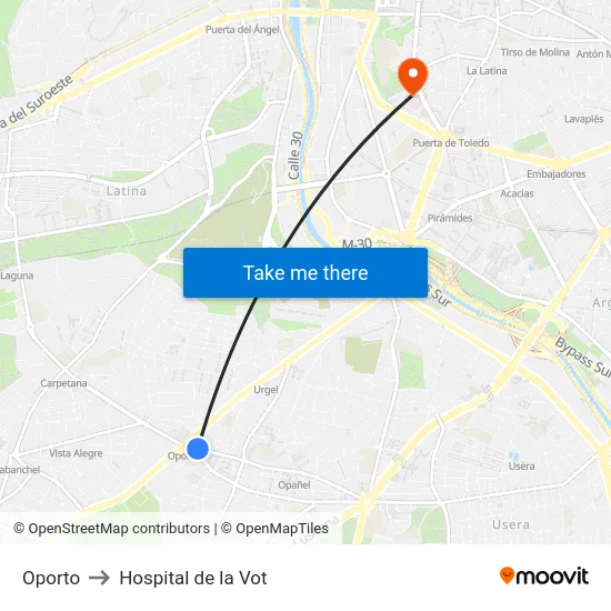 Oporto to Hospital de la Vot map