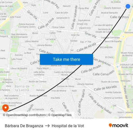 Bárbara De Braganza to Hospital de la Vot map