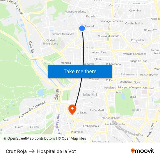Cruz Roja to Hospital de la Vot map