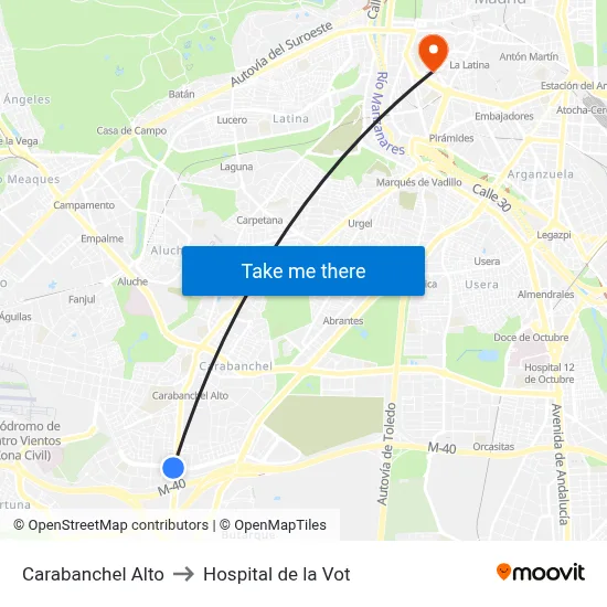 Carabanchel Alto to Hospital de la Vot map