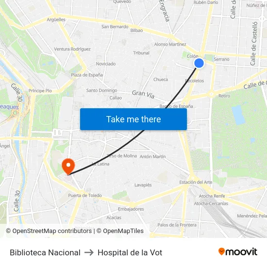 Biblioteca Nacional to Hospital de la Vot map