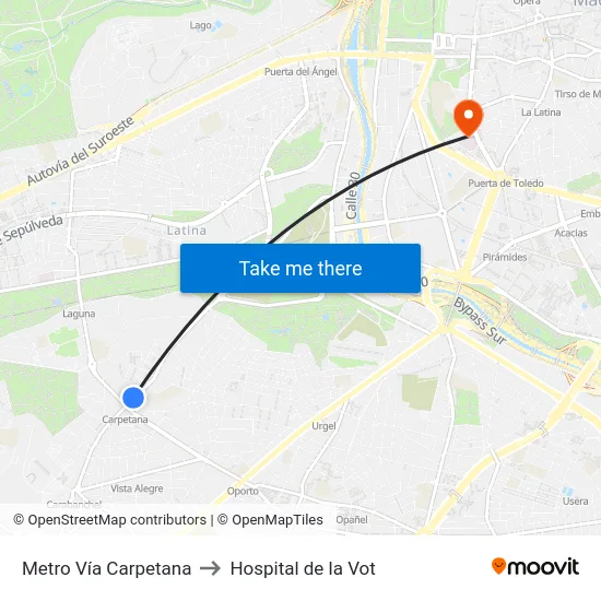 Metro Vía Carpetana to Hospital de la Vot map