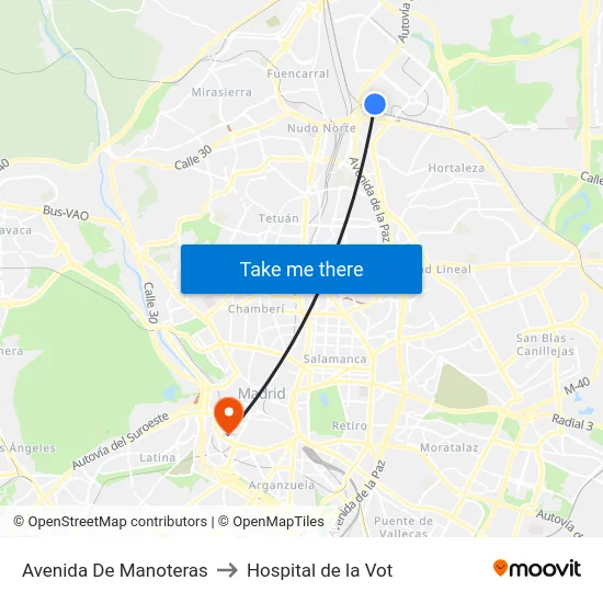 Avenida De Manoteras to Hospital de la Vot map
