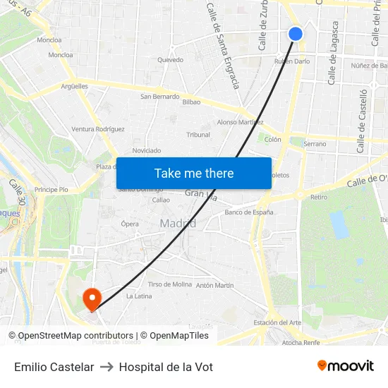 Emilio Castelar to Hospital de la Vot map