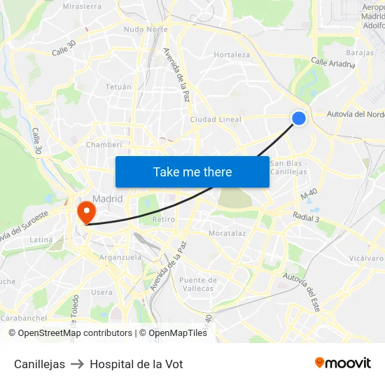 Canillejas to Hospital de la Vot map