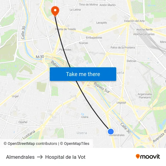 Almendrales to Hospital de la Vot map