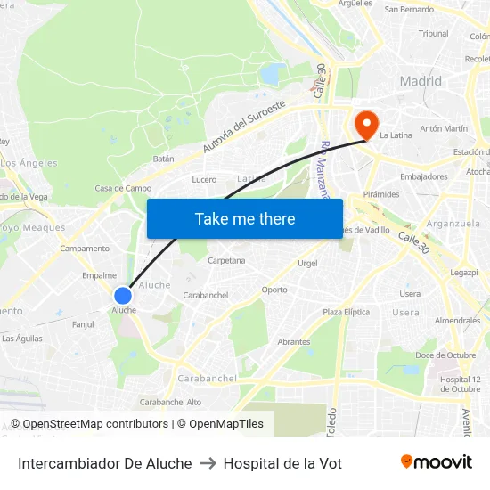 Intercambiador De Aluche to Hospital de la Vot map