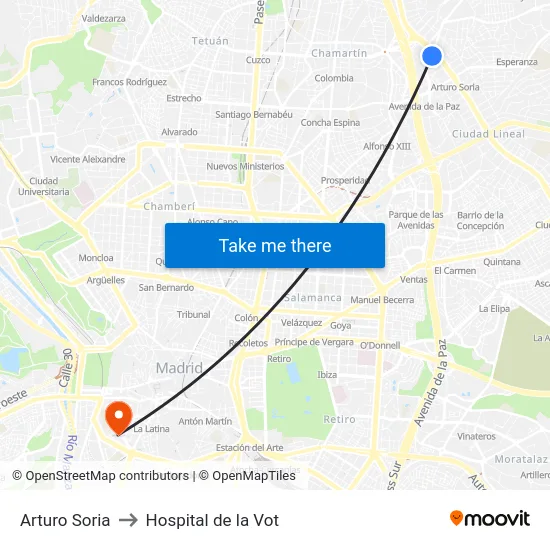 Arturo Soria to Hospital de la Vot map